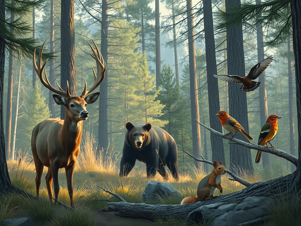 Animals in Yosemite National Park: a complete species guide illustration showing diverse wildlife species