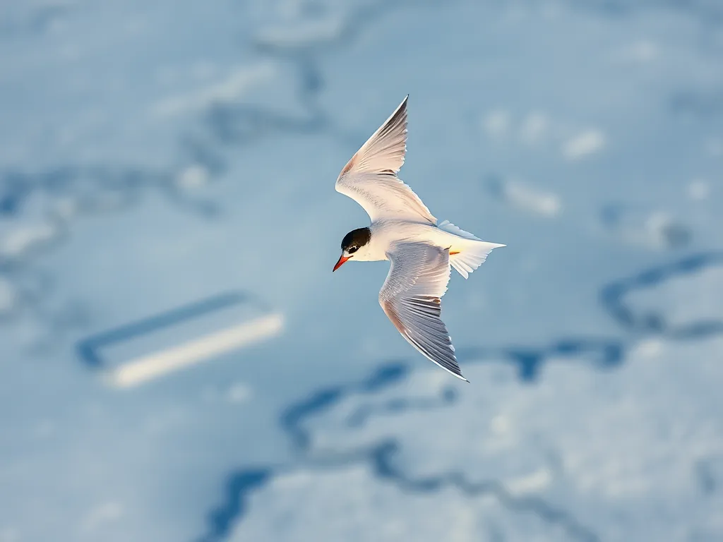 Arctic tern demonstrating the longest animal migration route from Arctic to Antarctic regions in detailed illustration