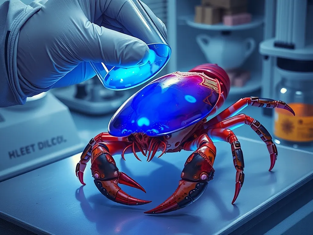 Blue horseshoe crab blood being collected for medical testing in laboratory, illustrating why horseshoe crabs are more important to human medicine than you realize