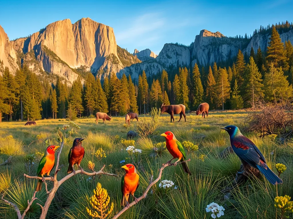 Colorful bird species and mammals in Yosemite National Park's diverse habitats for the complete species guide