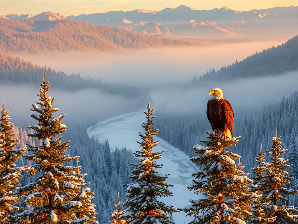 Detailed illustration of bald eagles in natural habitats at premier US wildlife viewing locations for nature enthusiasts