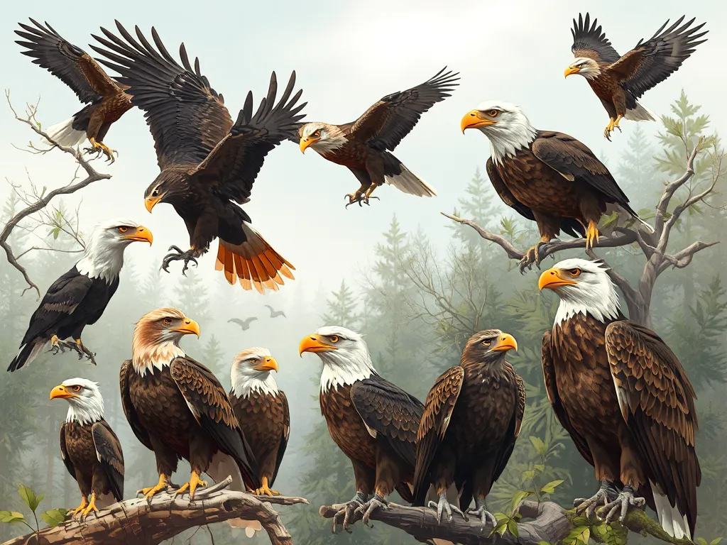 Diverse eagle species showing conservation status with visual indicators in natural habitats for 'How Many Species of Eagles Exist and Which Are Most at Risk?