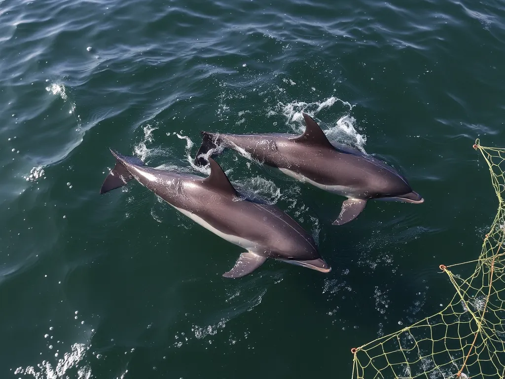 Endangered dolphin species swimming near pollution in ocean from article on types of dolphins and conservation status