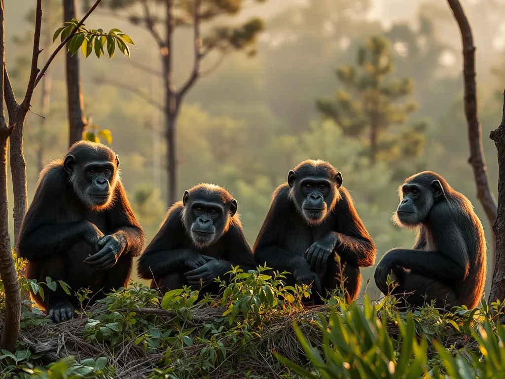 Four great ape species in threatened forest habitat facing survival threats, All 4 Species of Great Apes: Intelligence, Behavior, and Survival Threats