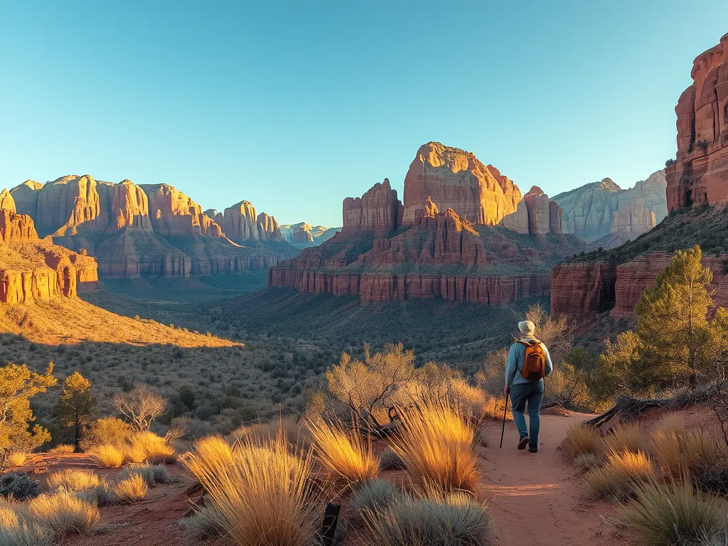 Hikers observing wildlife on Zion National Park's best trails with towering red cliffs in golden hour lighting