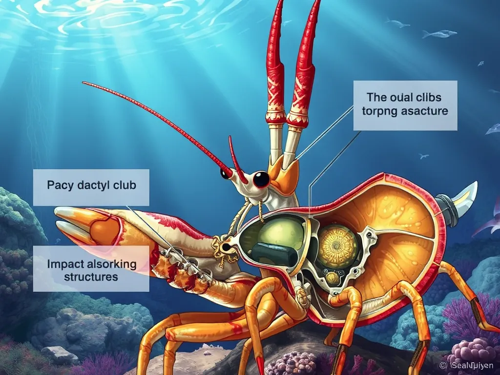 How the Mantis Shrimp Punches With the Force of a Bullet: Cross-section view of dactyl club showing impact-absorbing structures How the Mantis Shrimp Punches With the Force of a Bullet: Cross-section view of dactyl club showing impact-absorbing structures