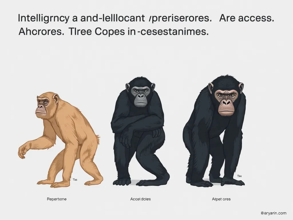 Illustration: Intelligence and Behavior Patterns Across Great Ape Species