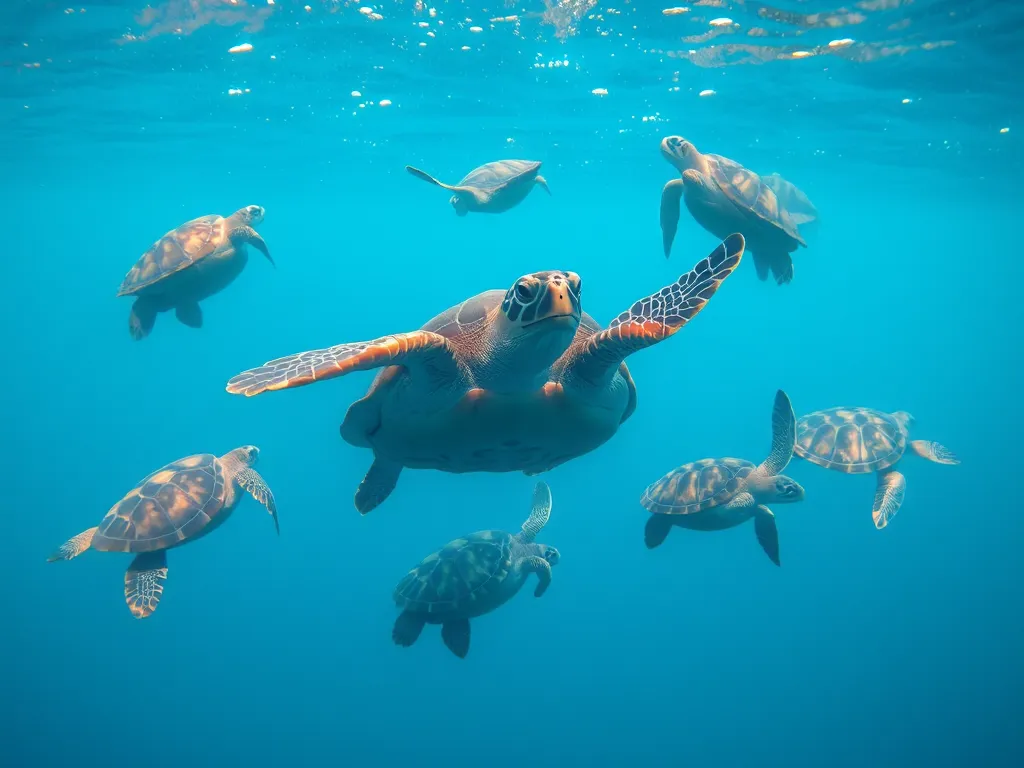 Illustration of seven sea turtle species in their global ocean habitats, representing the article "All 7 Species of Sea Turtles: Differences, Status, and Where They Live