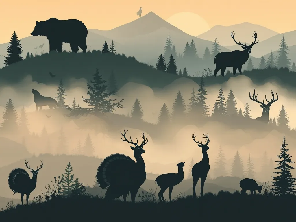 Illustration of top 10 animal silhouettes including bear, deer, turkey, and others in Great Smoky Mountains National Park