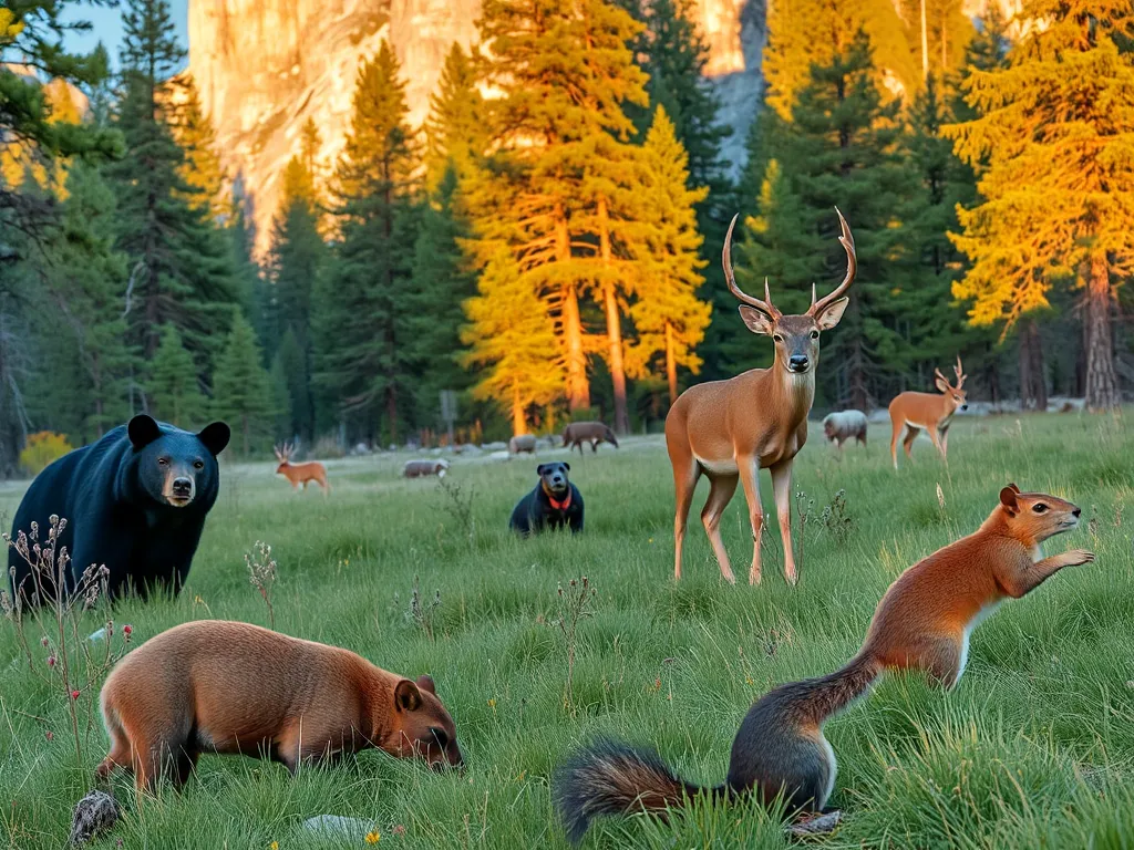 Illustration of Yosemite mammal species from complete guide showing diverse animals in natural park habitat