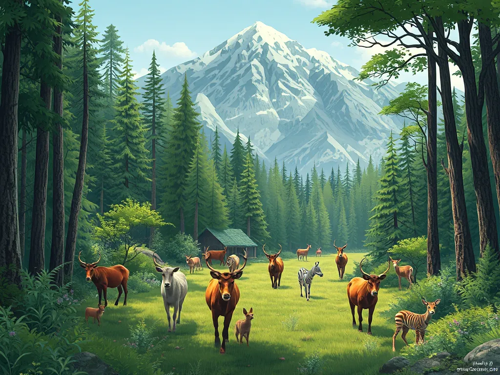 Image showing wildlife corridor concept with animals moving between connected forest and mountain habitats