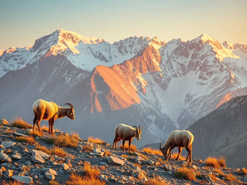 Mountain goats on alpine slopes in Olympic National Park, showcasing high-elevation wildlife in mountainous terrain