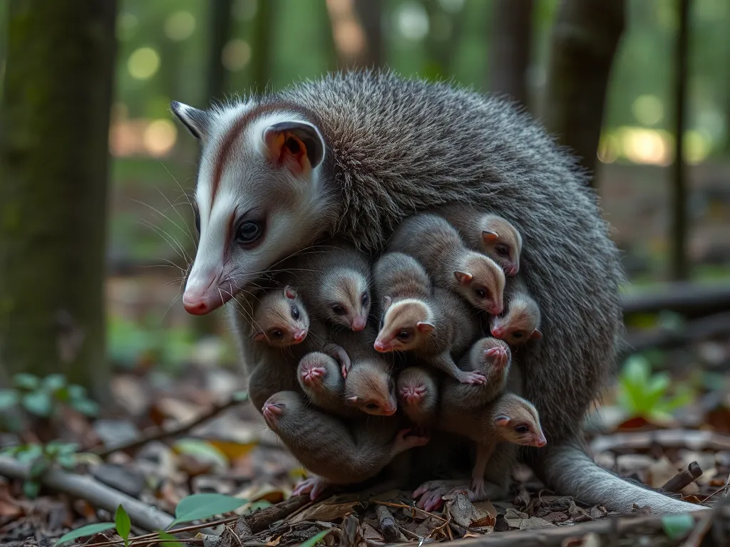 Opossum mother with many babies showing which animal has the most offspring in a single birth