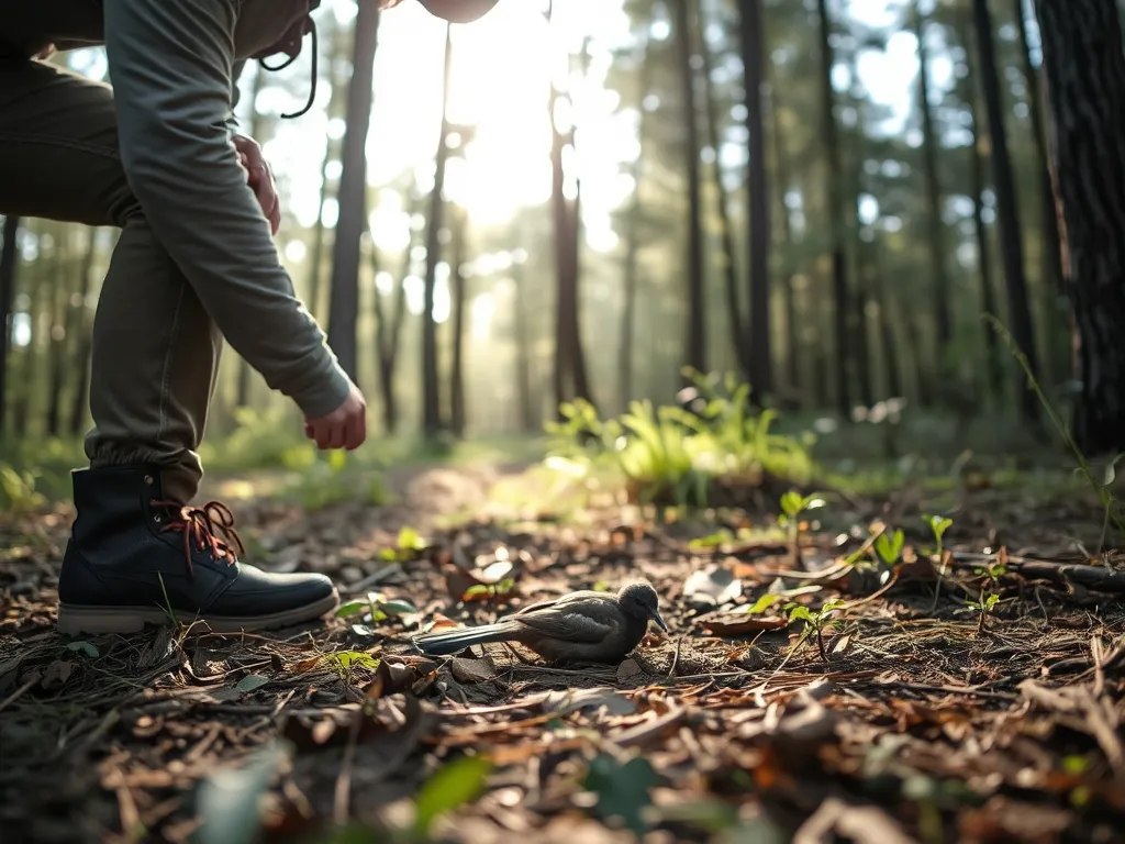 Person carefully helping injured bird in forest demonstrating proper technique for what to do if you find an injured wild animal