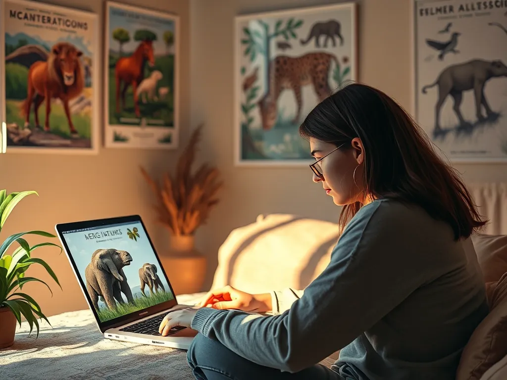 Person learning how to help endangered species without leaving home through digital research and wildlife conservation advocacy
