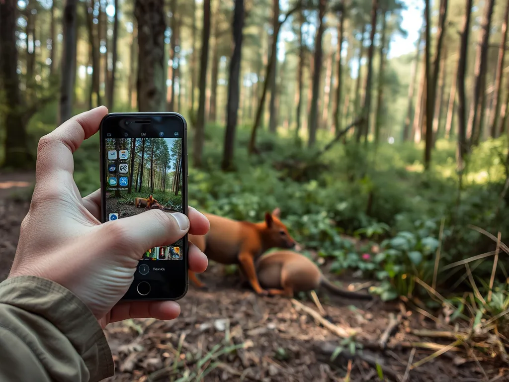 Person using phone to seek professional help for injured wild animal in forest, what to do if you find an injured wild animal