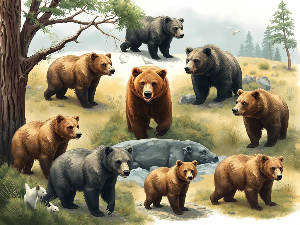 The 8 Bear Species of the World: A Complete Comparison showing eight bear species in their natural habitats facing conservation challenges