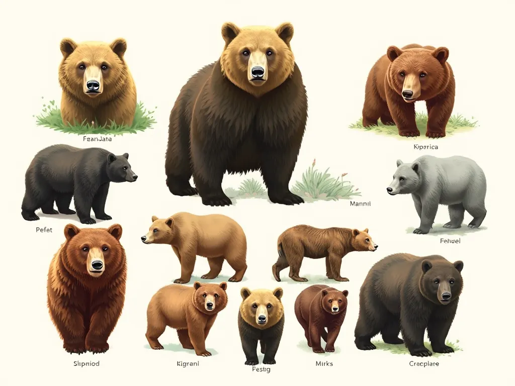 The 8 Bear Species of the World: A Complete Comparison - scientific illustration showing all eight bear species with distinctive features in natural habitats