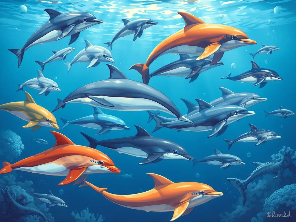 Various dolphin species swimming in ocean waters showing diversity in types of dolphins: 40+ species, their differences, and conservation status