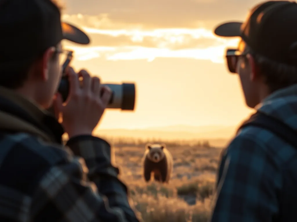 Visitors maintaining safe distance while observing bears in US national parks demonstrating safe wildlife observation techniques